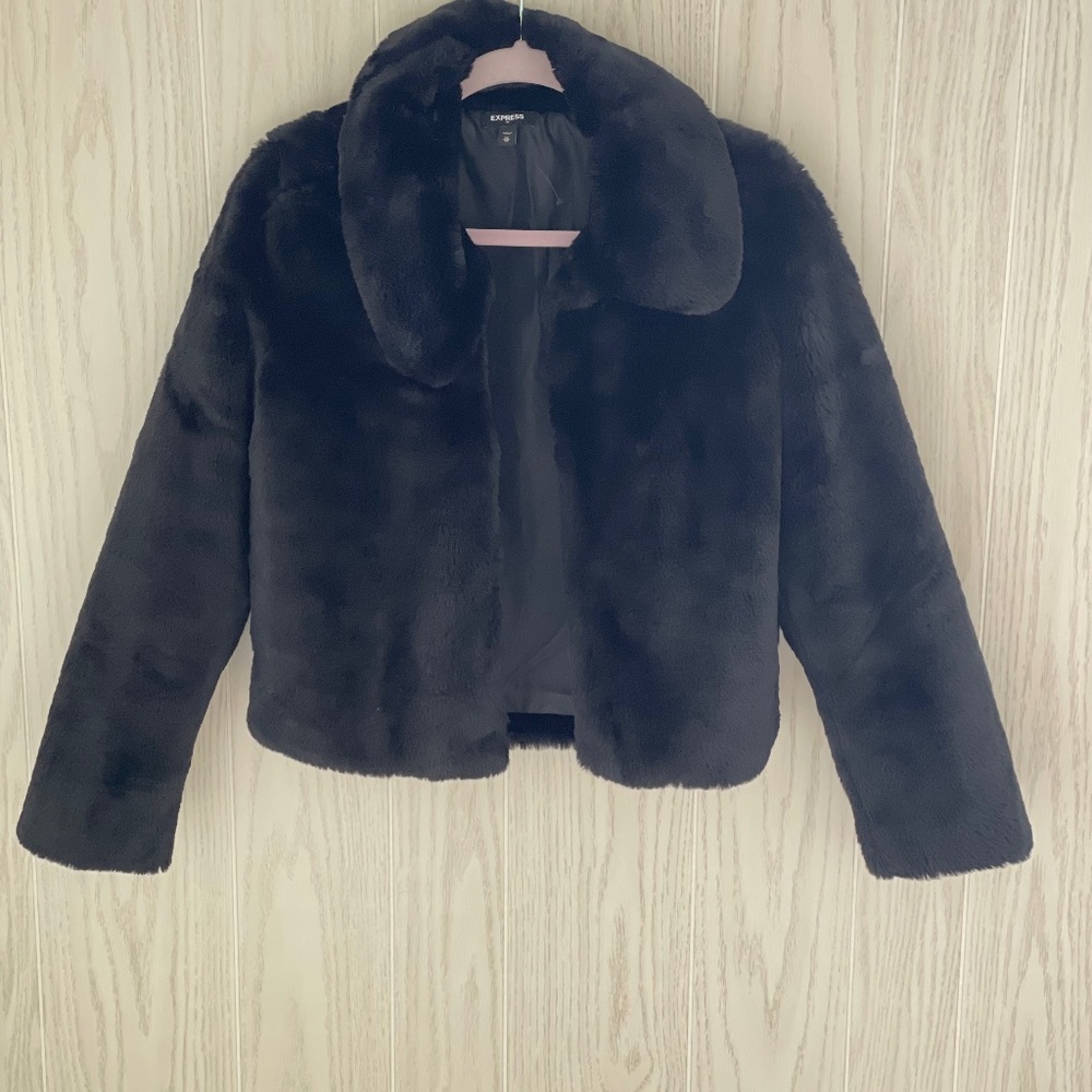 Express Faux Fur Black Coat Soze Extra Small
